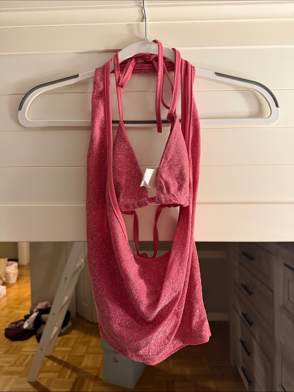Sparkle Halter Cowl Neck Top and Triangle Bralette in Pink